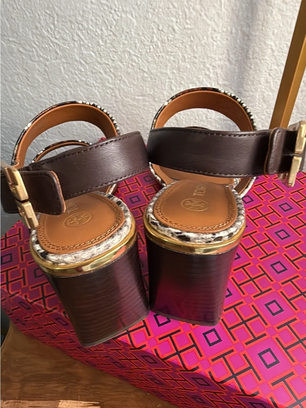 Tory Burch aspen multi printed snake heels size 6.5 NIB Delaney sandal
